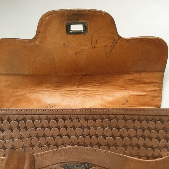 Vintage Avelar's Hand Tooled Floral Leather Handbag Bag Purse - Picture 10 of 13